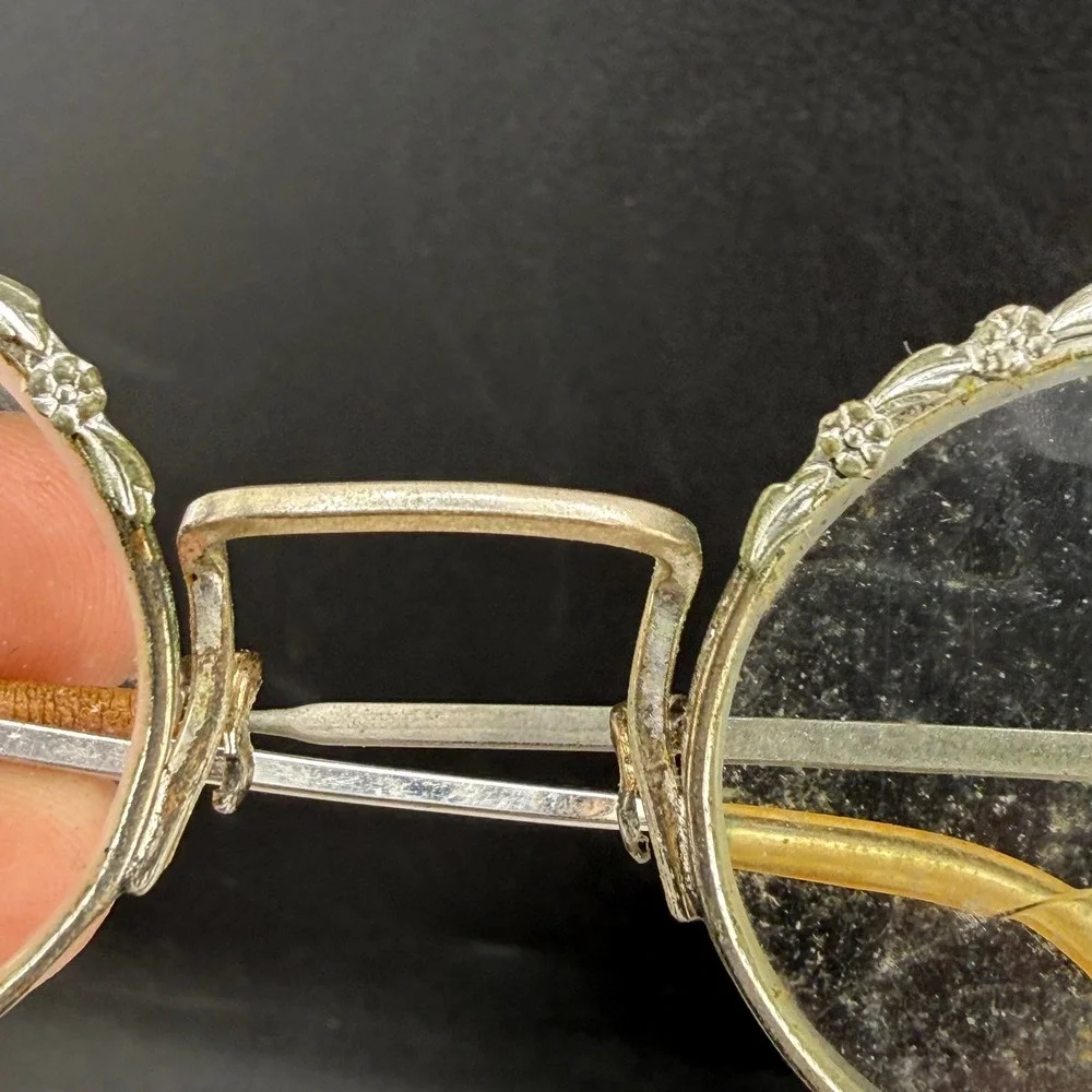 Vintage Eyeglasses Silver Tone Floral Engraved Oval Frame USA
